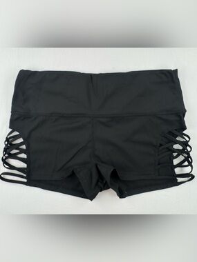 TEMU Women’s Black Athletic Shorts with Side Strap Detail